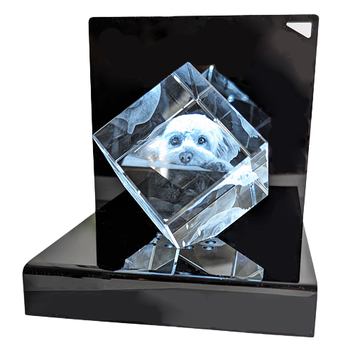 3D Glasfoto Würfel auf Ecke inkl. LED